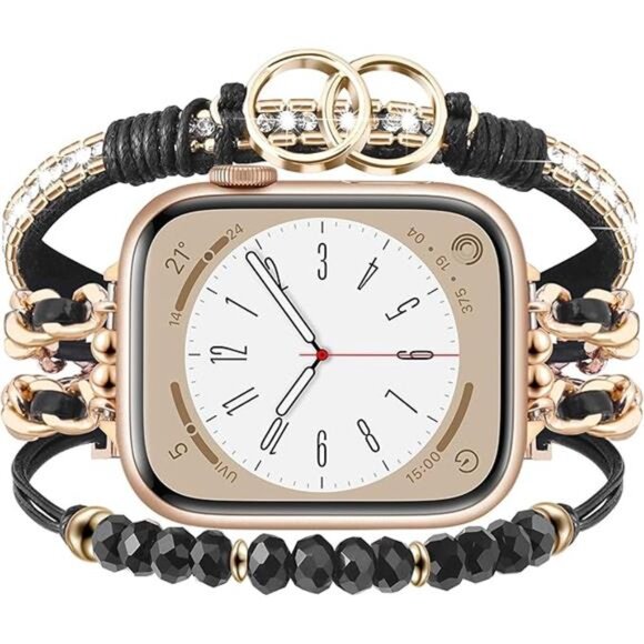 NEW Boho Gold/Black Leather Multilayer Apple Watch Band main image 5